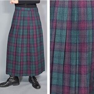 Vintage 90s Plaid Wool Blend Skirt m